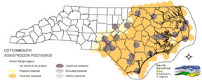 cottonmouth range distribution nc predicted