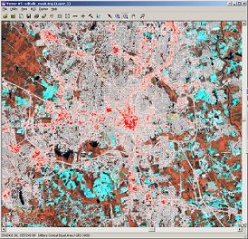 Preliminary impervious surfaces classification overlaid on ETM+ imagery