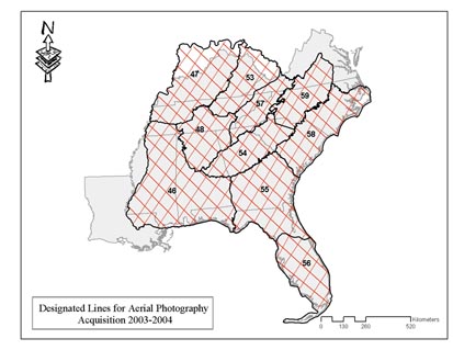 Flightlines for Southeast GAP digital aerial photography collection.